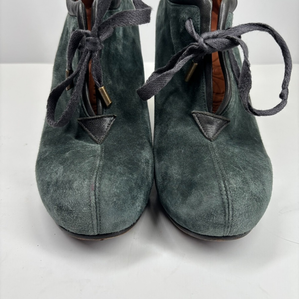 Chie Mihara Olga Women's US 9-9.5/EU 39.5 Deep Blue Suede Lace-Up Heeled Booties - Picture 2 of 16